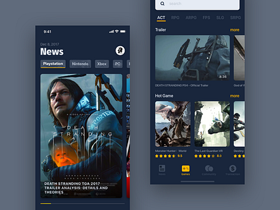 Game News app application card dark game interface ios11 iphonex news ui ux