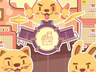 Jam session 2d animal band cat character dog illustration music rabbit