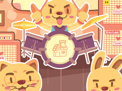Jam session 2d animal band cat character dog illustration music rabbit