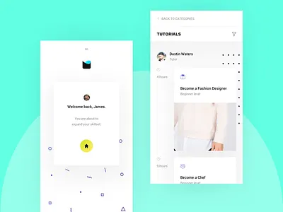 App - Tutorials app design education feed filters navigation onboarding start up tutorial ui ux welcome