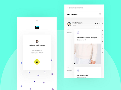 App - Tutorials app design education feed filters navigation onboarding start up tutorial ui ux welcome