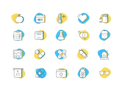 Health icon set alarm apple calendar checklist eye glass health heart man medical woman