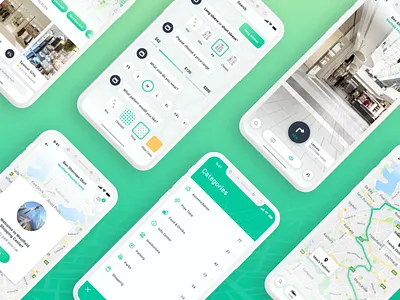 Shopping Assistant App card clothes distance green app ios chatbot location map mobile nearby product shop shopping