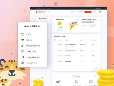 Rentsher : Loyalty Points - Transaction History design netbramha properties renting rentsher template ui ux website design