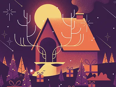 Silent Night antlers christmas landscape presents reindeer rudolf snow stars trees