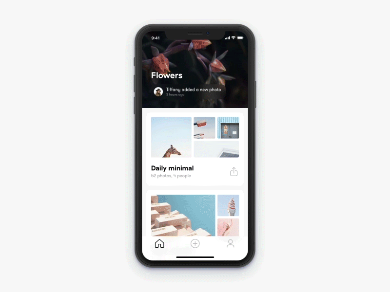 Photo Sharing Interaction interaction ios iphone x modal parallax photos sharing