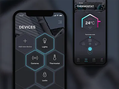 Smart Home—UI Weekly Challenges-Season 02 / Week [8/10] app automation blue gray hexagon hive ios remote control smart home ui