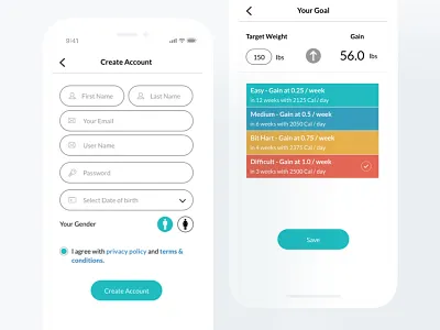 IphoneX Health App goal health iphonex list medical radio button sign up ui ux weight