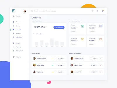 Loan Book analytics clean dashboard data layout lender loan book statistic ui web
