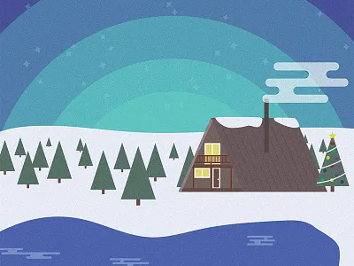 Christmas Cabin Card aurora borealis cabin card christmas flat design holiday minimalistic northern lights snow winter woods