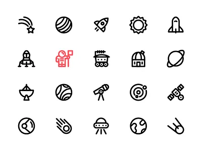 Space Icons astronaut lander meteorite moon radar rocket satellite space