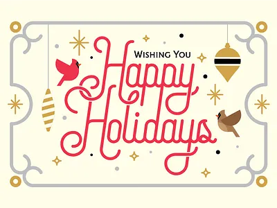 Happy Holidays cardinals christmas card design monoline script spirit text type vintage