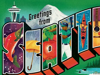 Greetings from Seattle illustration lettering postcard seattle type vintage washington