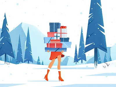 Mrs. Claus charachter christmas claus firtree forest gifts holiday illustration santa snow winter xmas