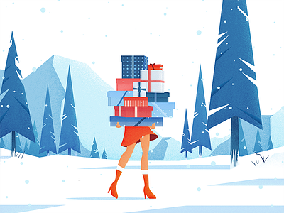 Mrs. Claus charachter christmas claus firtree forest gifts holiday illustration santa snow winter xmas