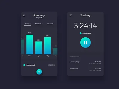 Time Tracker App - Dark UI app dark dark ui material time tracker ui ux