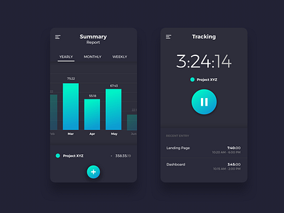Time Tracker App - Dark UI app dark dark ui material time tracker ui ux