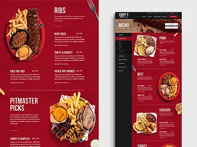 Sonnys BBQ Menu Page bbq design food grid layout meat restaurant web