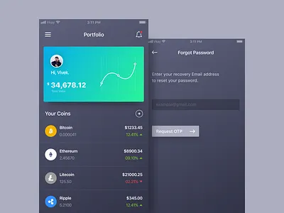 Crypto Wallet App Concept app bitcoin coin cryptocurrency dark design ethereum ios mobile otp sketch wallet