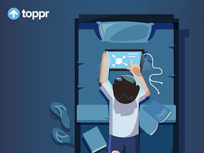 Late night revision with Toppr e learning ease illustration tech ui vector