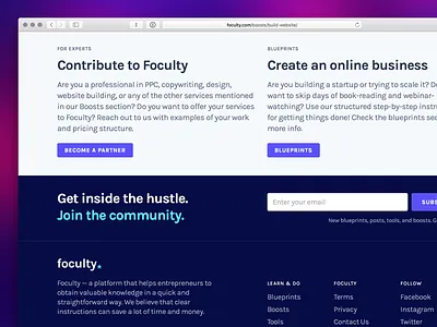 Foculty business footer landing subscribe ui ux
