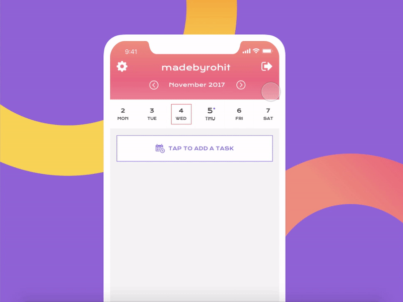 Freebie - Animation - Add Task to Calendar - Fashion Agency App 2018 android animation app calendar clean fashion free download freebie gradient interaction ios