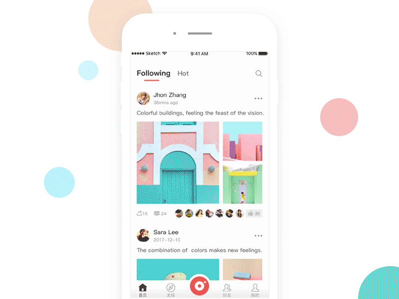Picgather APP app colorful dynamic effect flat picture social app ui ux
