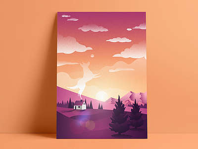 home is where your dog is clouds colours dog hills illustration landscape mountains nature noise sun