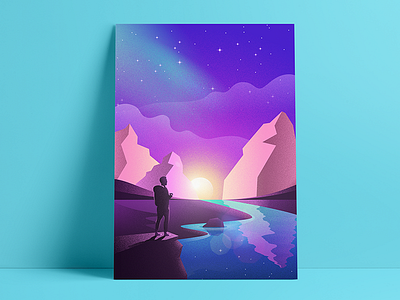 for a better tomorrow clouds colours illustration landscape mountains nature noise stars sun traveler water
