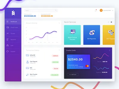 Bank Dashboard bank clean ui colorful ui credit card dashboard gradient ui graph payment transaction ui design
