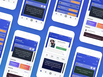 Quote App Design button card clean gradient blue ios mobile app mockup concept modern slide ui ux