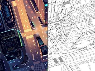 street from above 2 affinity city designer future illustration neon retro street trystram vector