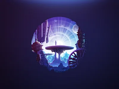 Space UFO city mountain planet proart prokopenko sky skyscraper space ufo window wtf