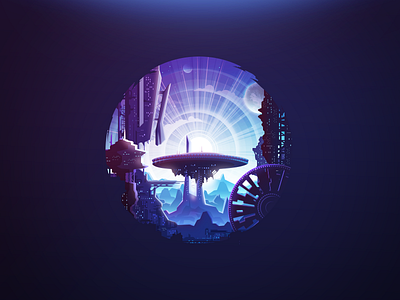 Space UFO city mountain planet proart prokopenko sky skyscraper space ufo window wtf