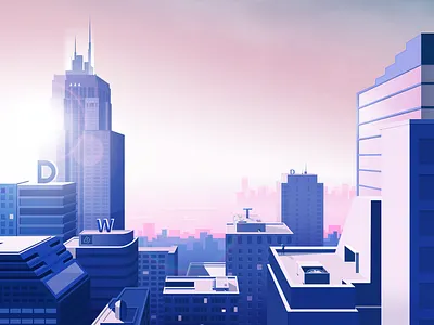 A new start 2018 building city illustrations light morning new purple shadow sun