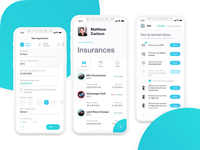 Insurance App app blue car color colour gradient green insurance ios app light mobile white