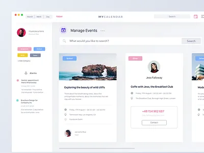 My Calendar | Manage Events bright calendar dashboard desktop event fireart fireart studio my calendar organiser ui ux white