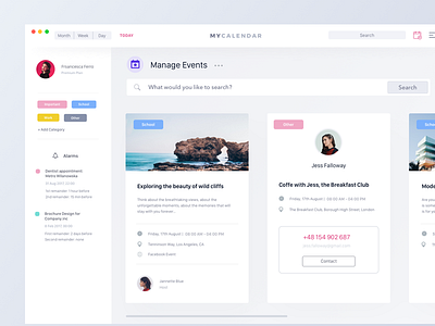 My Calendar | Manage Events bright calendar dashboard desktop event fireart fireart studio my calendar organiser ui ux white