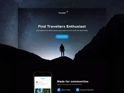 Exploration - Travelio Landing Page clean dark landing page minimal travel ui ux