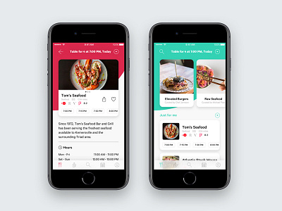 Restaurant App art cards direction food ios iphone red restaurant rounded teal