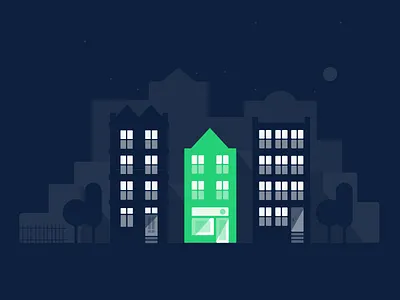 Invest with prop buildings fence illustration moon night property shadows skyline trees