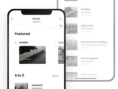 Fragrance app - Explore brands app ios iphonex perfume perfumer ui uidesign ux uxdesign