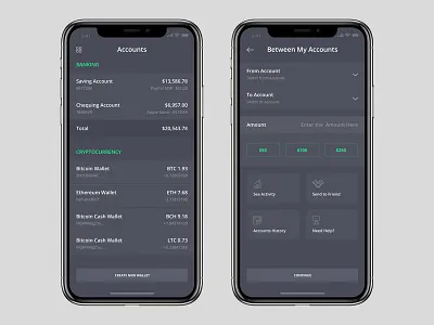 Accounts Screens for Crpt.Bank app bitcoin clean cryptocurrency dark ethereum minimal money online ui ux wallet