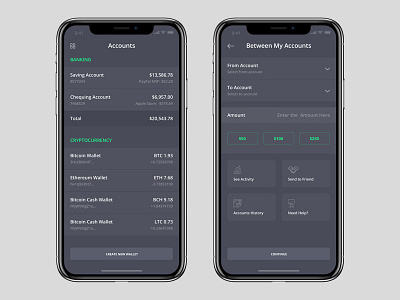 Accounts Screens for Crpt.Bank app bitcoin clean cryptocurrency dark ethereum minimal money online ui ux wallet