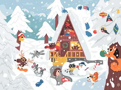 Holidays 2018 animals cartoon children christmas forest holidays house kids mishax new snow vector year