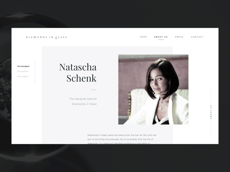 Diamonds in Glass - About us animation boxes clean diamonds premium rectangles reveal ui website