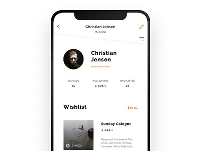 Fragrance app - User profile app ios iphonex perfume perfumer ui uidesign ux uxdesign