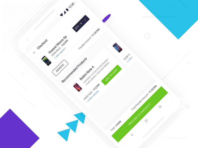 Cart Recommendations & Checkout on Shotang App android app blue cart checkout design e commerce gif mobile product ui ux