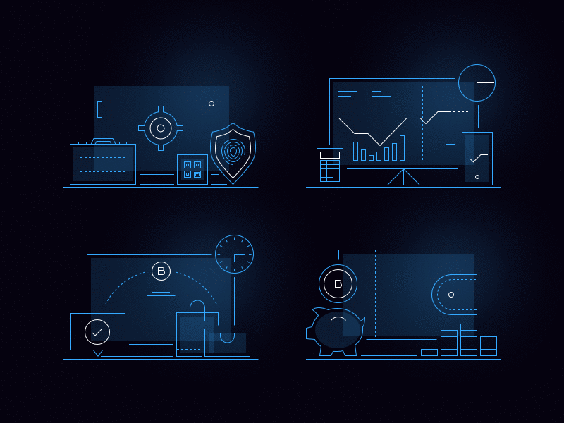 Cryptocurrency Illustrations analytics bitcoin crypto cryptocurrency exchange icons illustration safety uikit walkthrough wallet