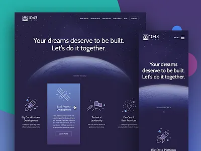 1043Labs Landing Page globe landing mobile outer page planet rocket simple space web web design webdesign website website design